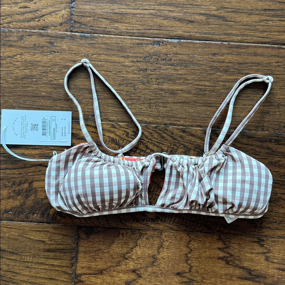 Maaji reversible swim top brown gingham NWT size medium
